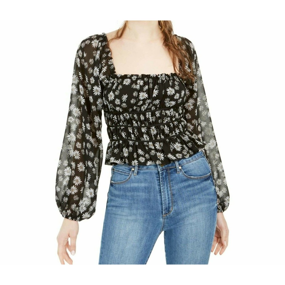 Leyden Daisy Floral Print Smocked Cropped Top